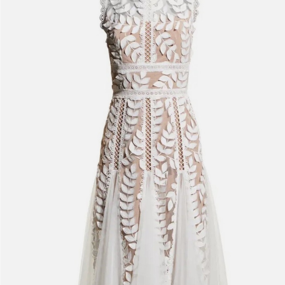Bronx & Banco Saba Blanc Appliqué Midi Dress - White Lace, Size 6 - Picture 2 of 6